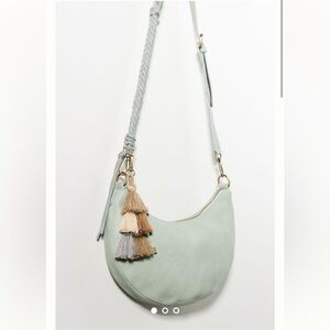 Anthropologie Urban Originals Mint Green Half-Moon Tasseled Crossbody Purse Bag